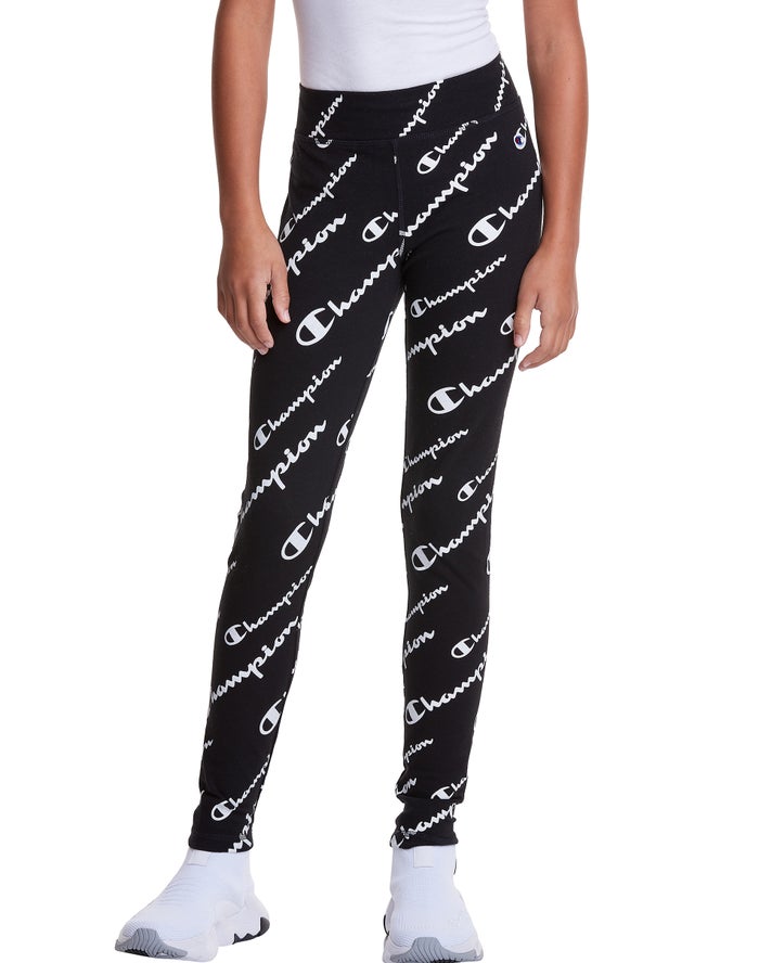 Champion Legging Meisjes - Zwart - Allover Logo ( 148305-PRX )